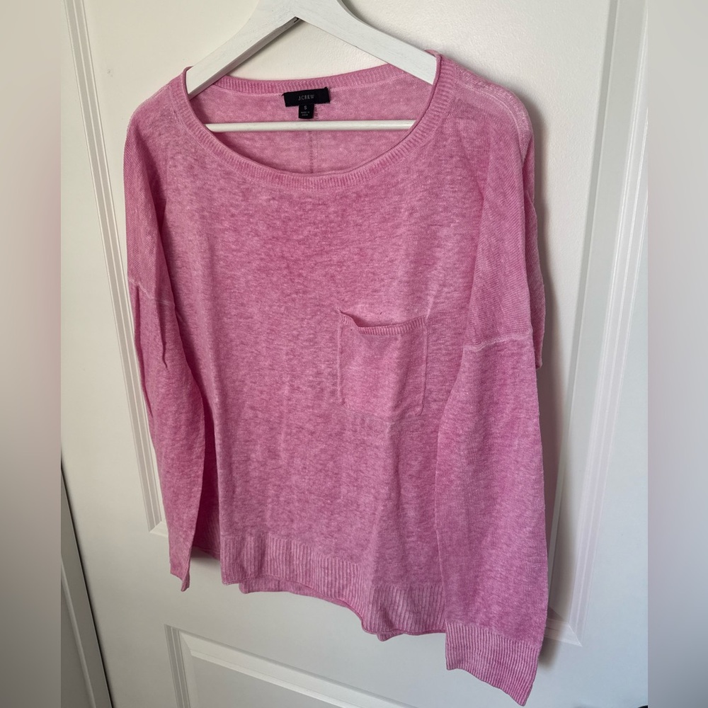 JCrew Women’s Linen Pink Sweater with Pocket Size Small